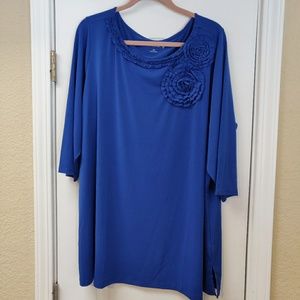 Susan Graver Tunic Top with Origami Flower Trim